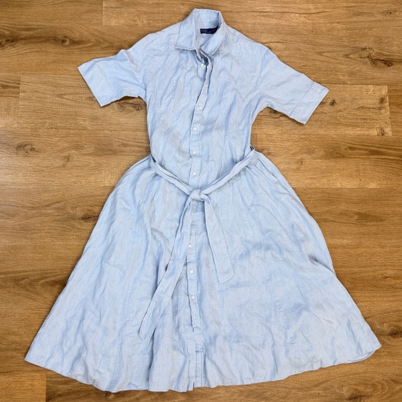Belted Linen A-Line Shirtdress Midi Polo Ralph Lauren - Picture 9 of 16
